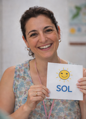 Karen teaching the Spanish word sol